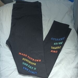 Justice Black Leggings with Rainbow Text